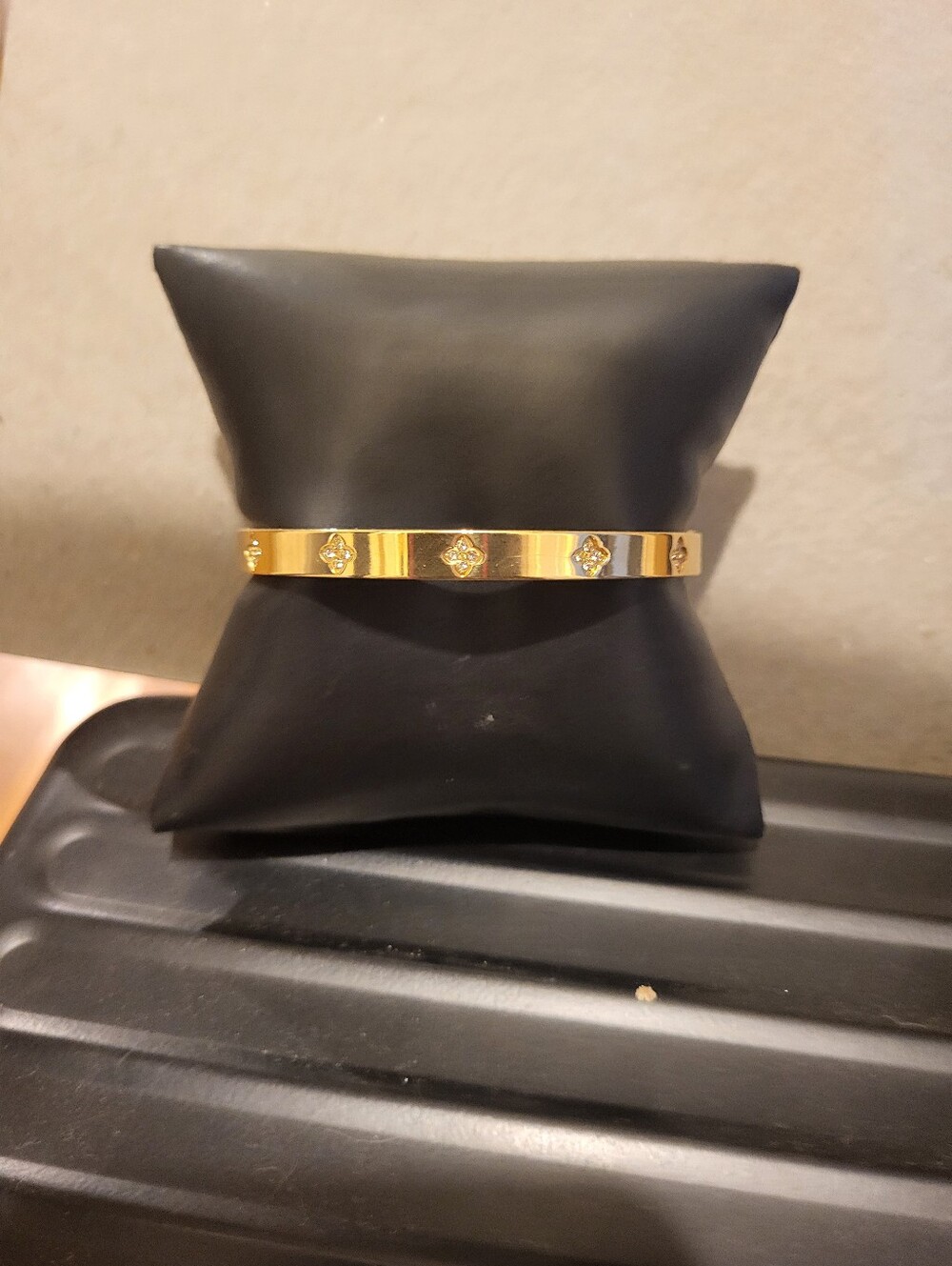 Gold-Tone Bangle Bracelet with Diamond Motif